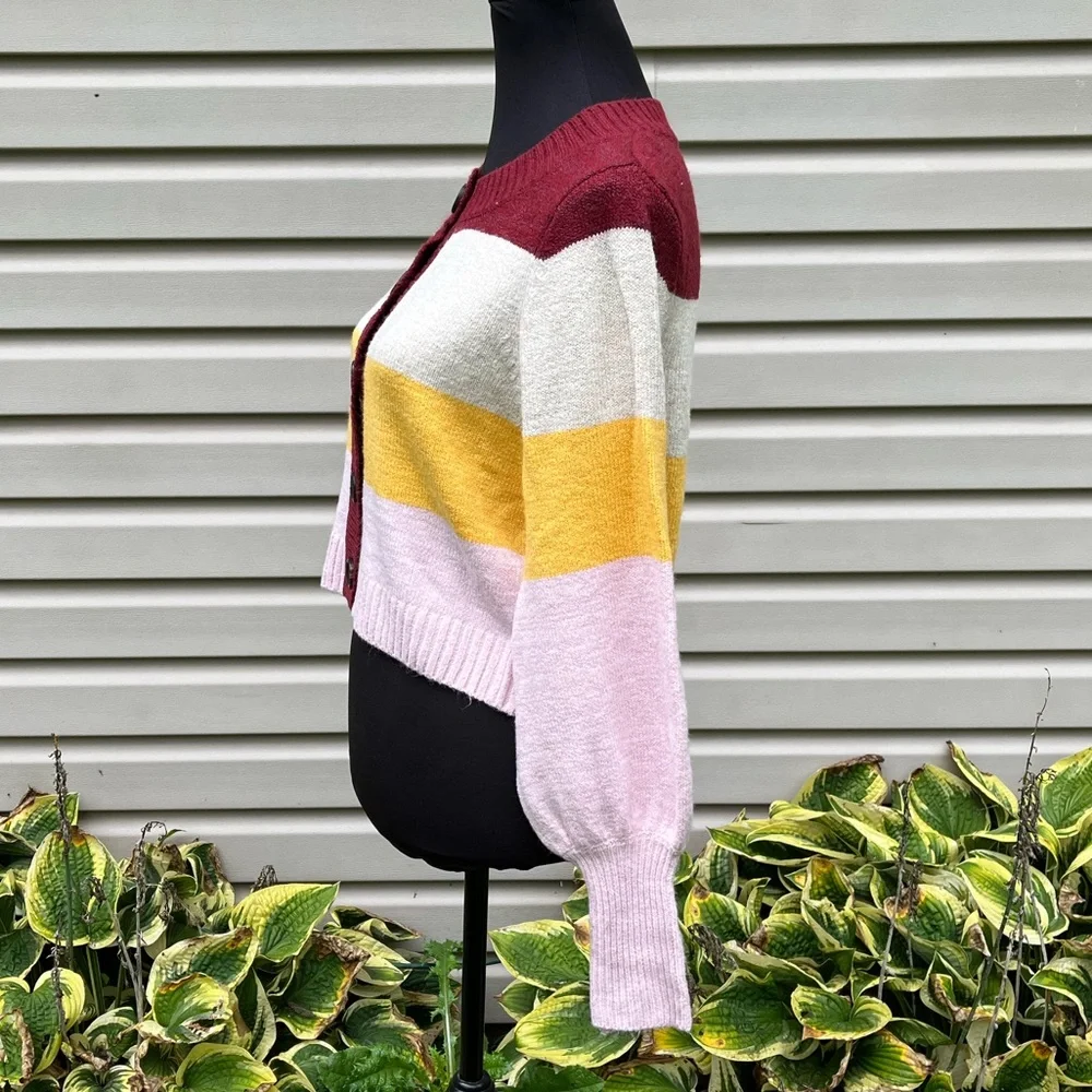 NWT Wild Fable Striped Button Up Balloon Sleeve Crop Sweater - Picture 5 of 8